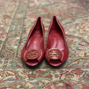 Tory Burch flats, sz 7 red leather wedge, shoes